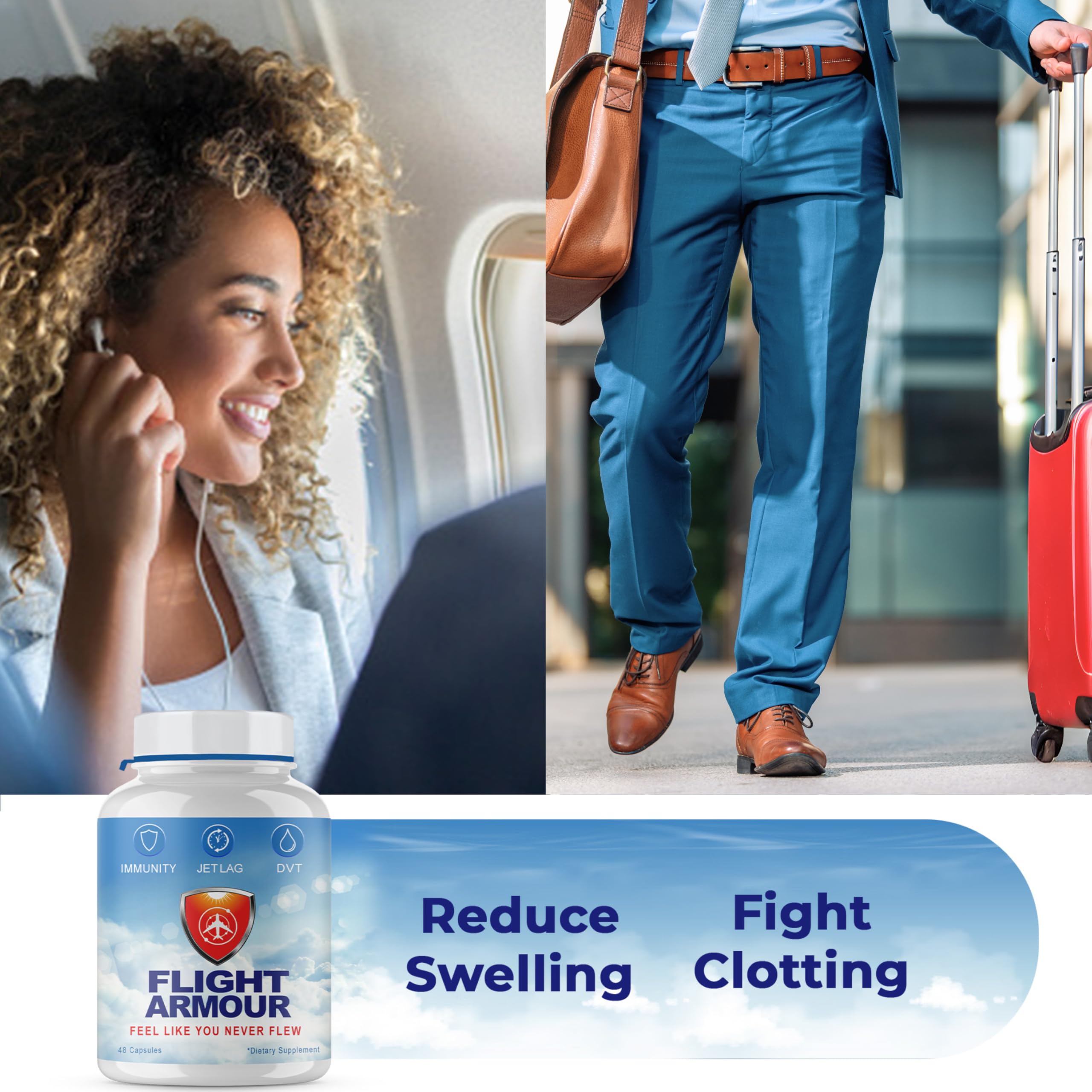 Flight Armour nattokinase blend pill with travel gear promoting blood flow