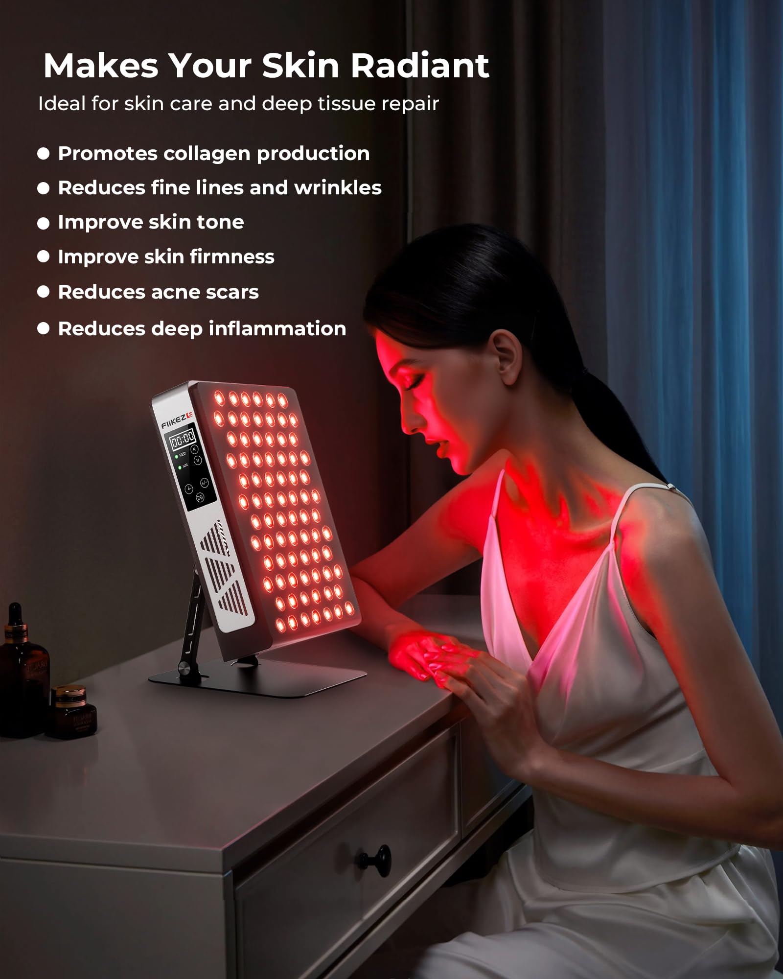 Flikeze 660nm-only visual highlighting focused red light exposure.