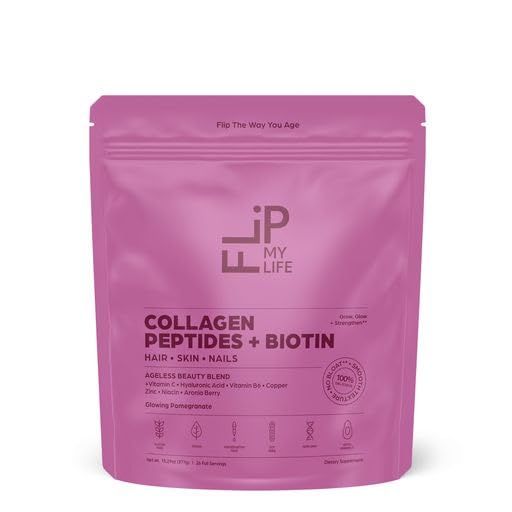 Flip My Life Collagen Peptides pomegranate flavor stirred into yogurt