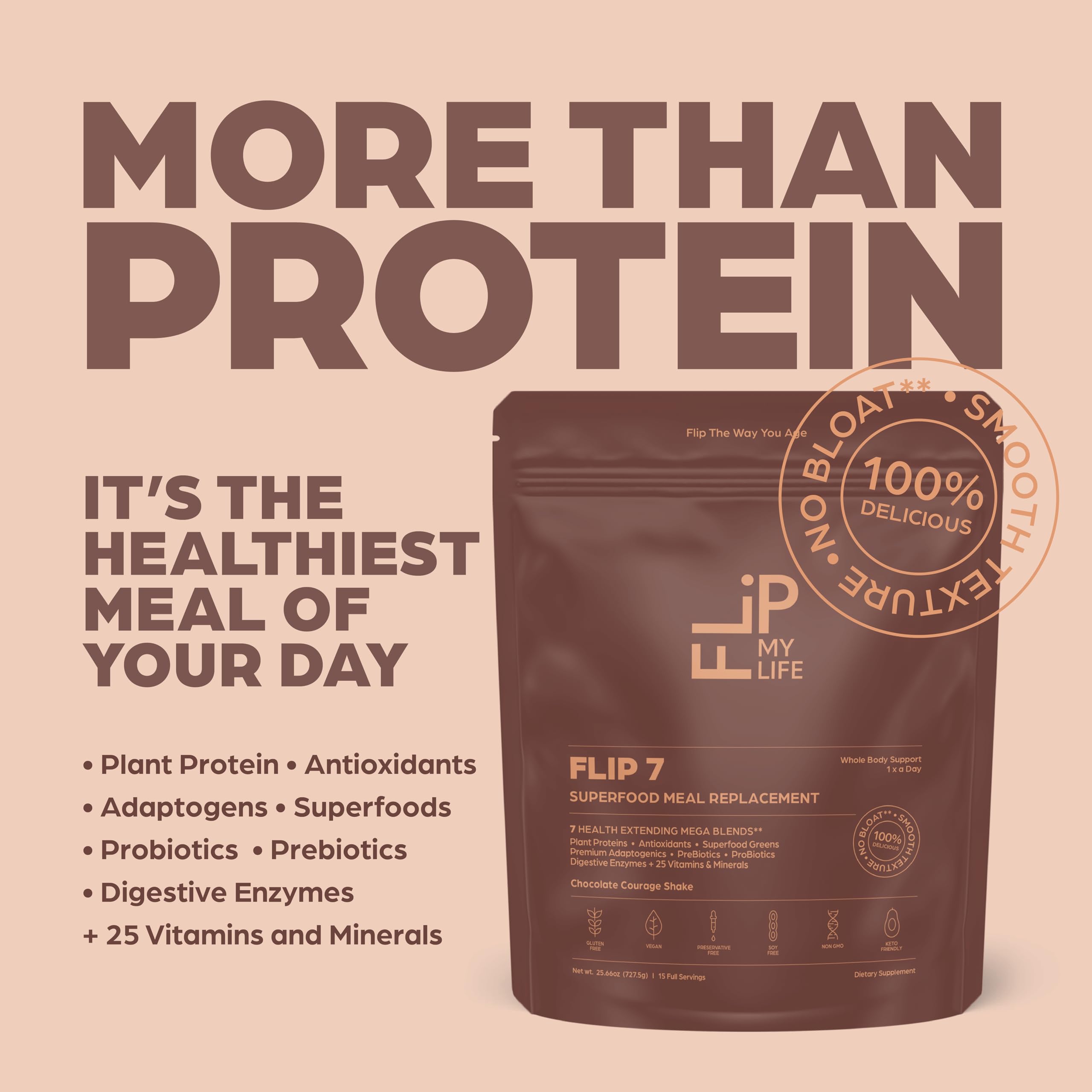 Flip My Life Flip 7 chocolate digestive enzymes showcase gut friendly support with enzyme blend.