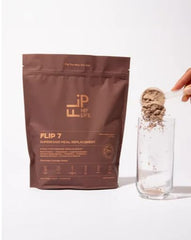 Flip My Life Flip 7 chocolate serving glass highlights a protein rich shake ready to energize workouts.