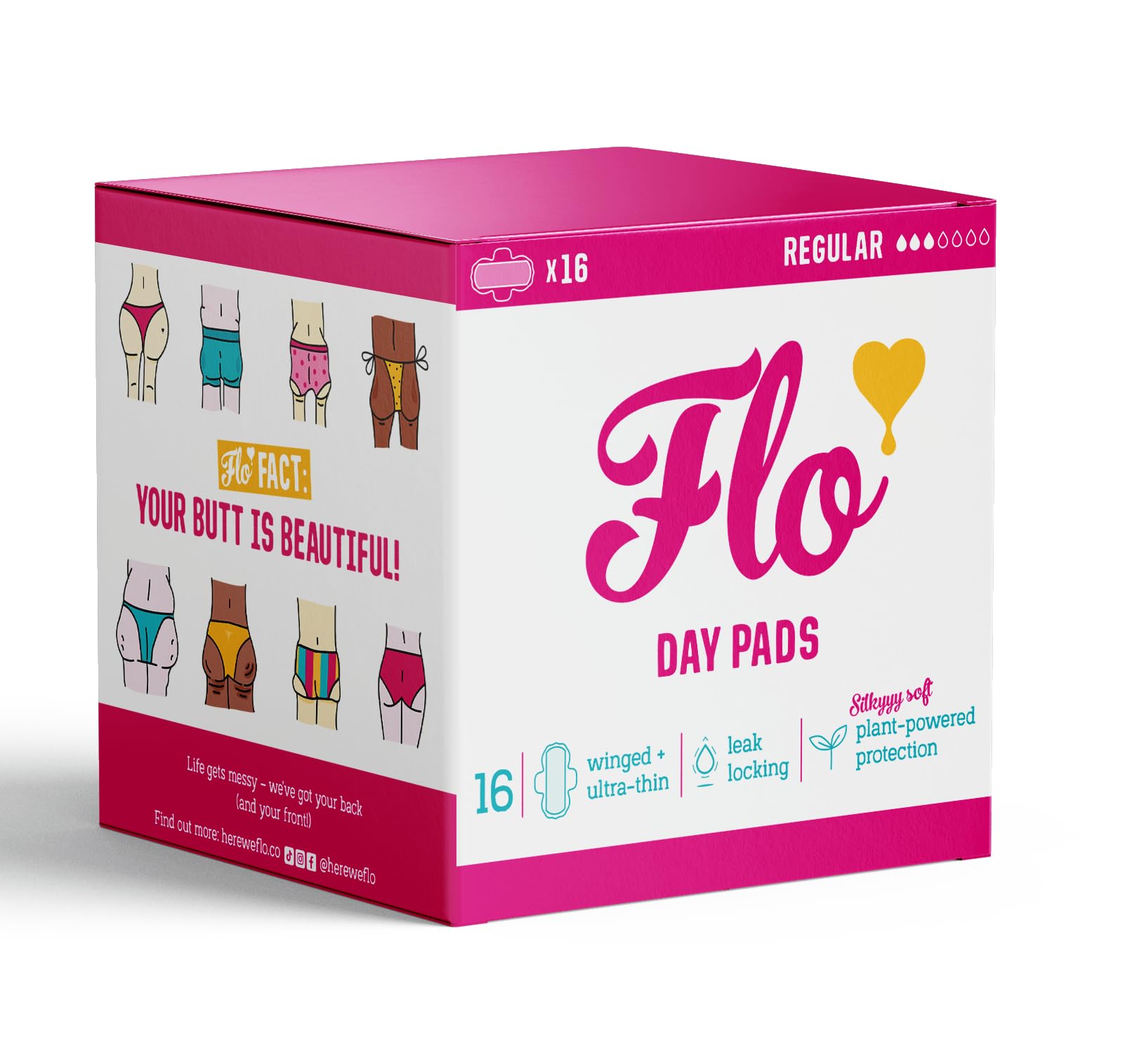 Flo compresas diarias en empaque de 16 unidades, flujo regular, protección fiable.