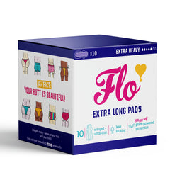 Toallas FLO extra largas con alas de bambú, suaves y absorbentes para flujo abundante.