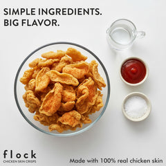 Ingredient label of Flock Keto Chicken Skin Chips highlights simple ingredients.