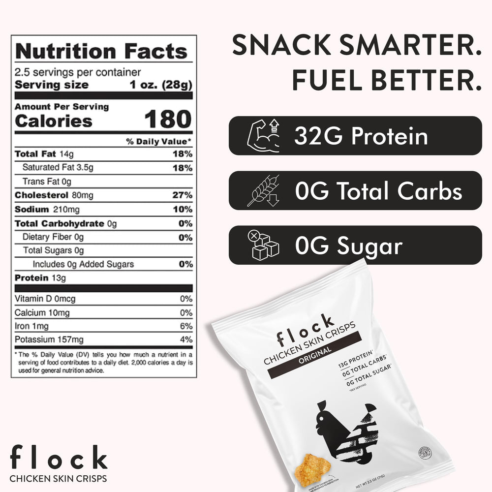 Flock Keto Chicken Skin Chips close-up reveals crisp, savory texture.
