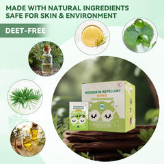 FLODTEEK natural oil blend mosquito wipes highlight peppermint aroma for outdoor protection.