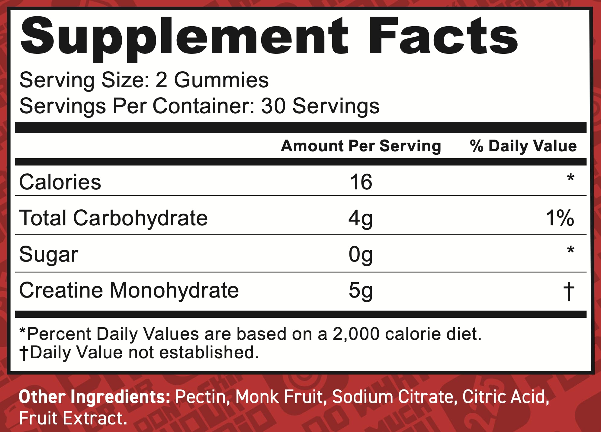 FloHydro Creatine Gummies bottle back label showing 5g per 2 gummies.