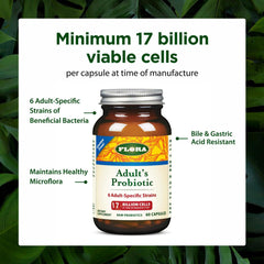 Flora Adult’s Probiotic daily-use image emphasizes consistent routine and gut balance.