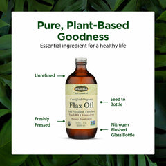 Flora amber glass bottle protects omega rich flax oil from light
