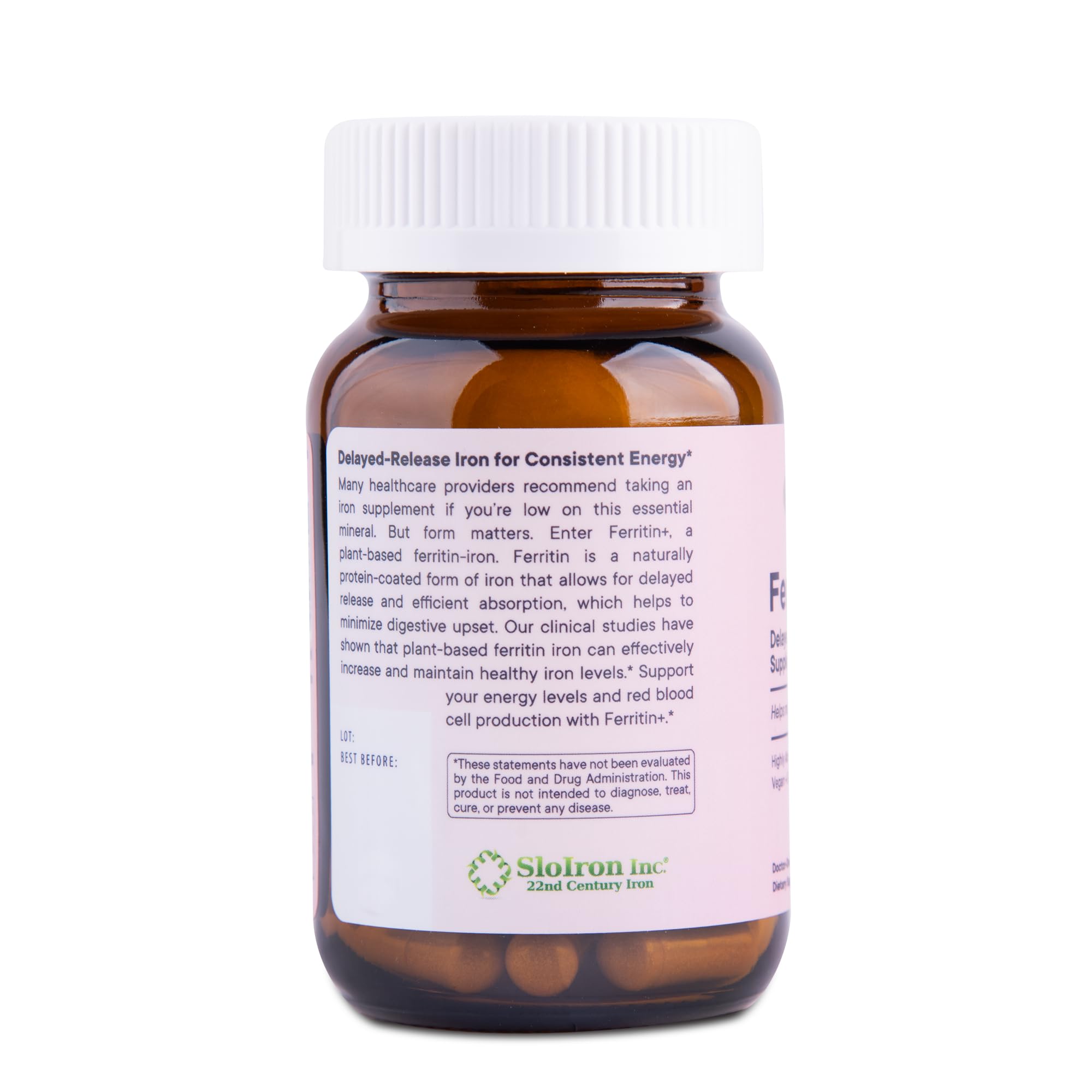 Flora Ferritin+ capsules pack shows easy one-a-day iron.