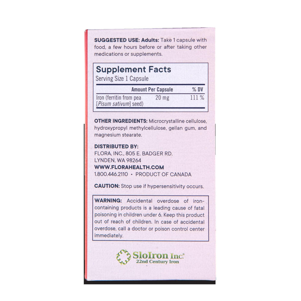 Flora Ferritin+ plant-based iron source emphasized for energy support.