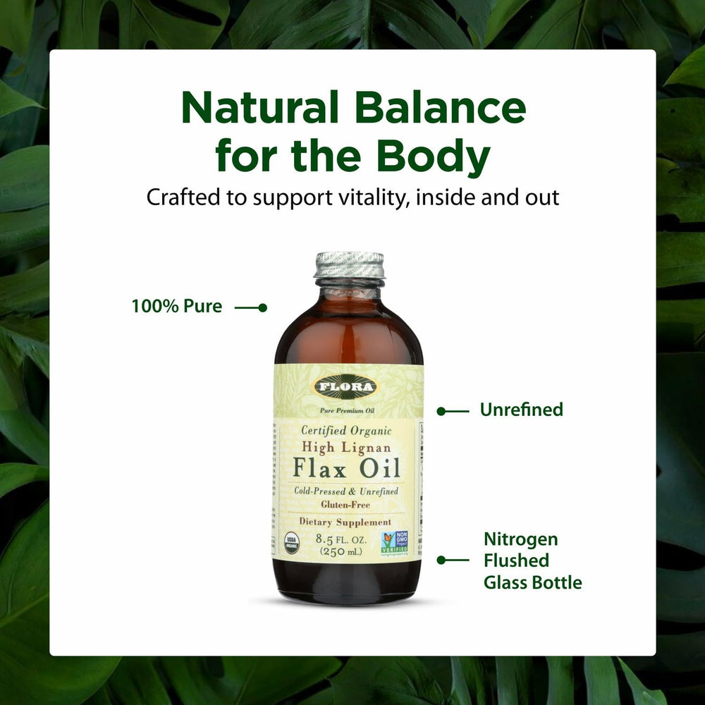 Flora flax seeds close-up symbolizing natural source of EFAs and lignans.