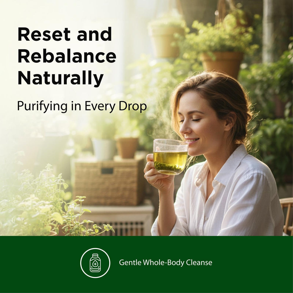 Close-up of Flora Flor Essence herbal ingredients like burdock root and slippery elm