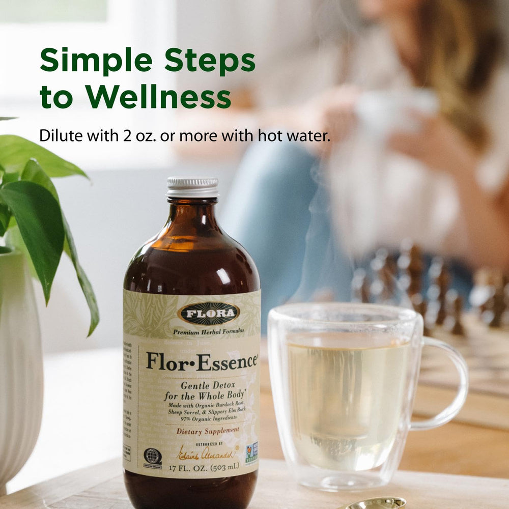 A warm cup of Flor-Essence tea for a mindful morning ritual.