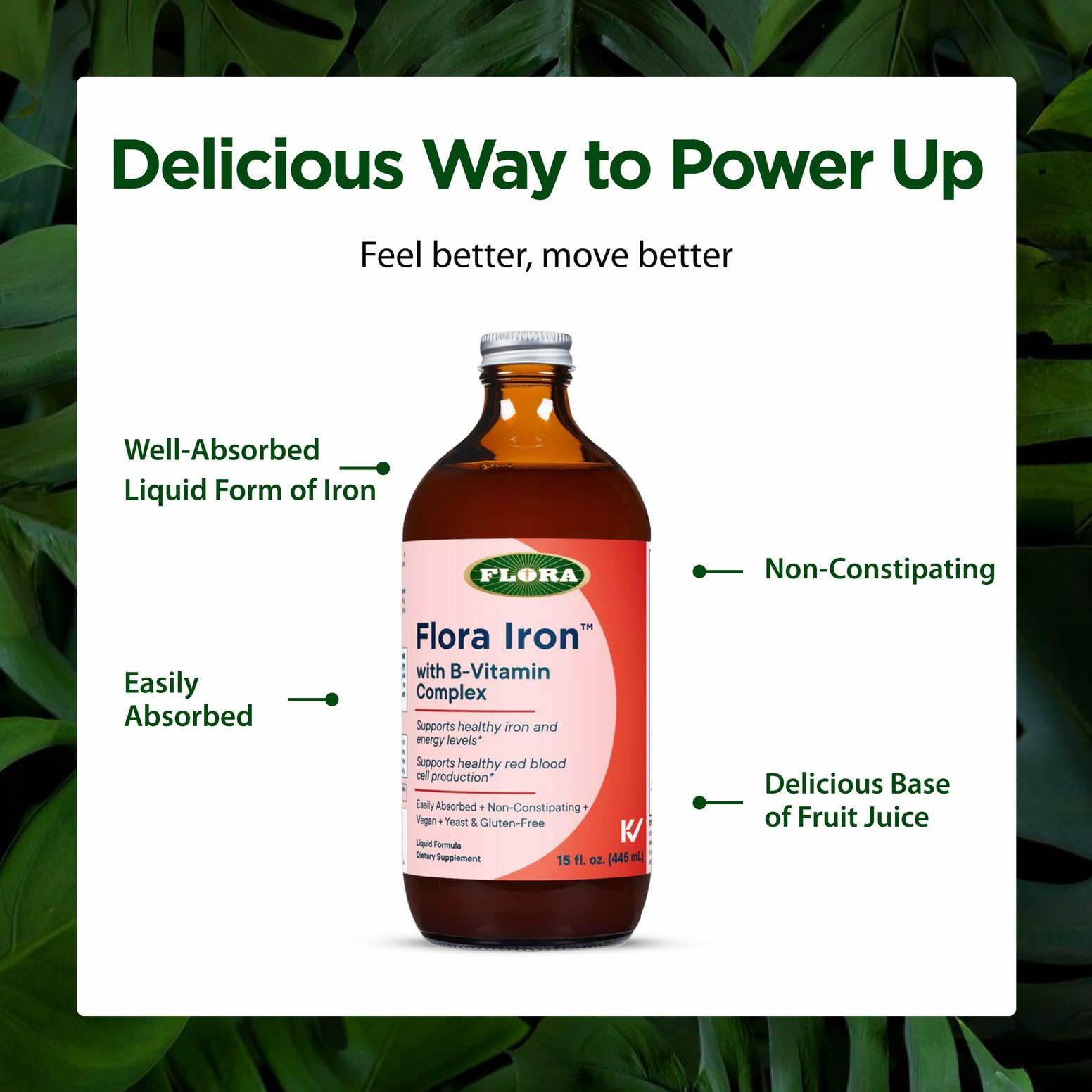 Flora Iron measuring spoon displaying dosing options