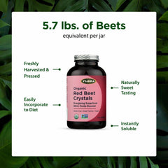 Flora Organic Red Beet Crystals jar highlights fresh beet origin for clean nutrition.