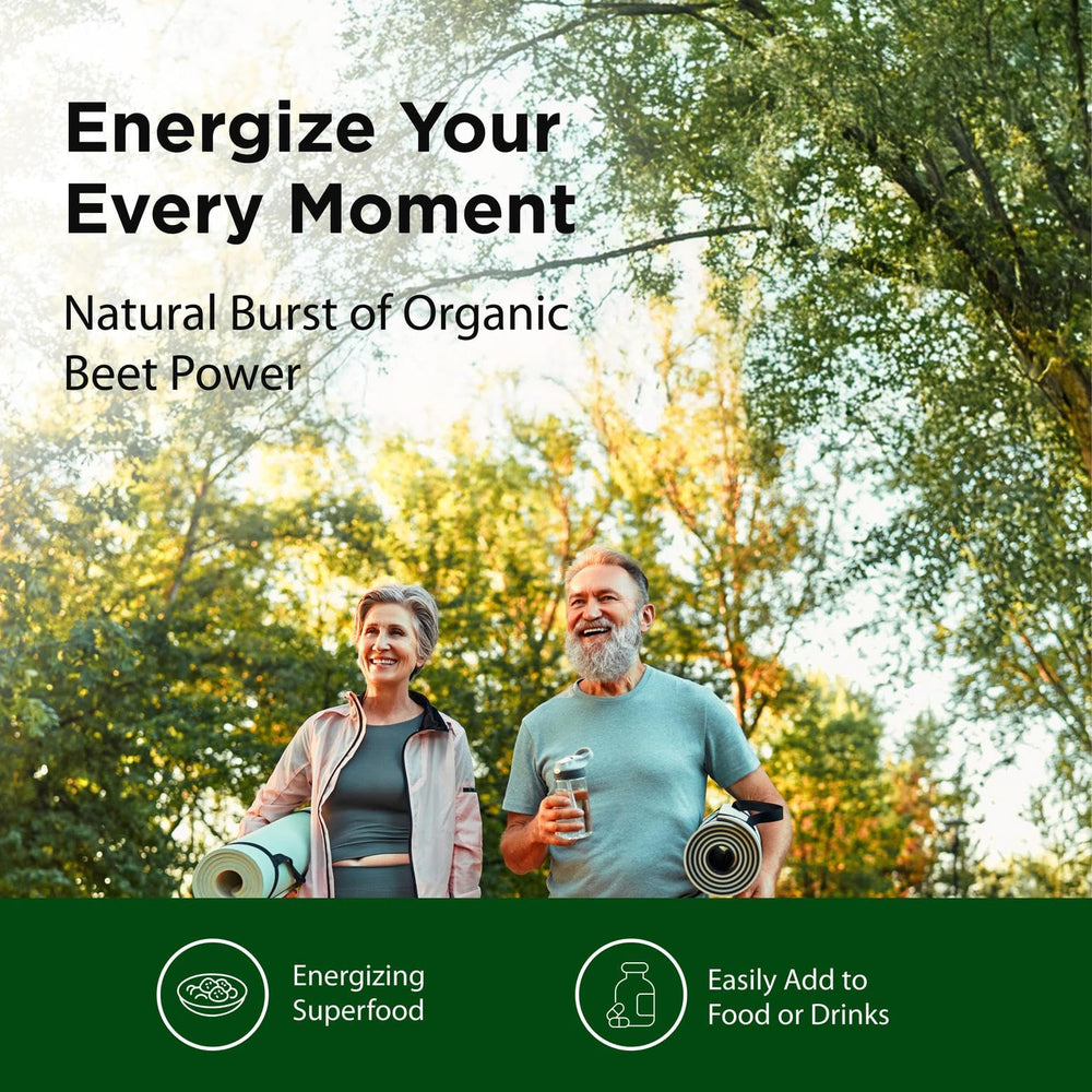 Flora Organic Red Beet Crystals scoop enhances smoothies with natural sweetness.