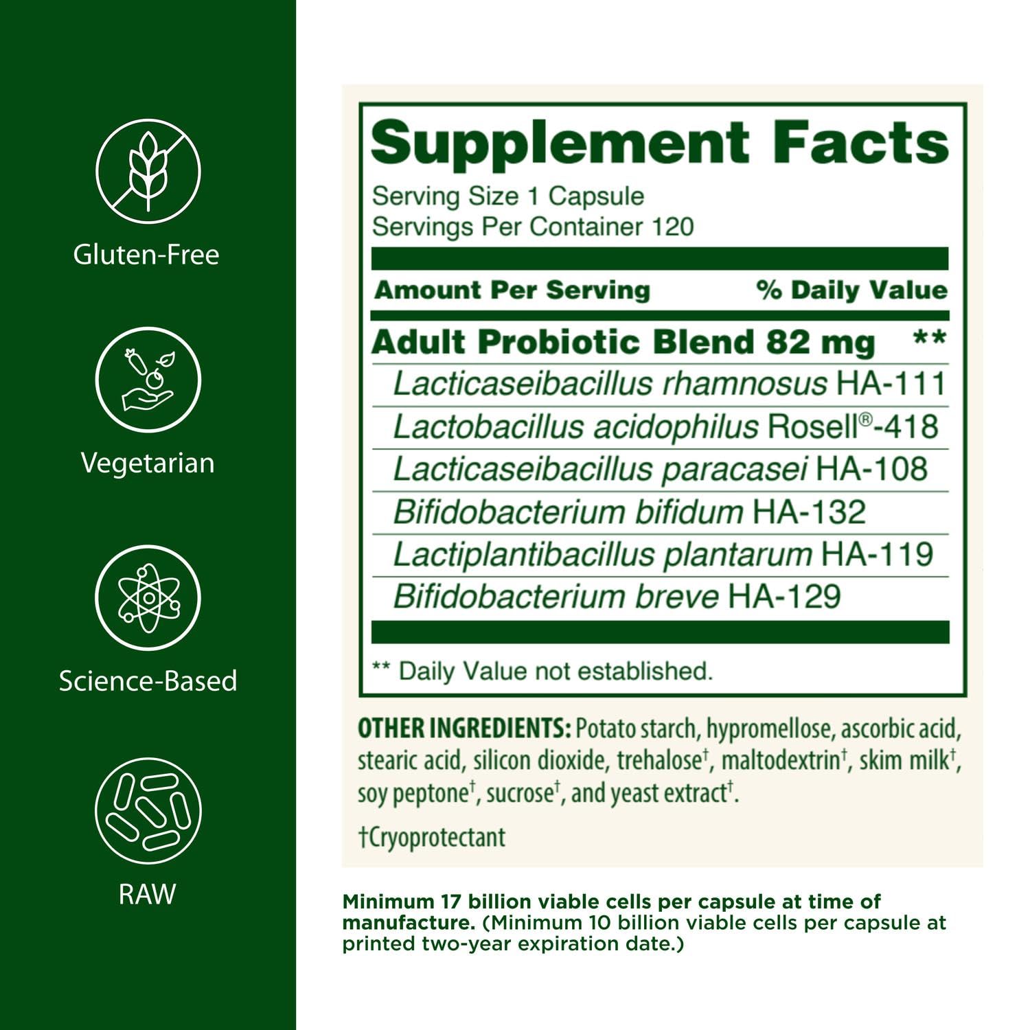 Flora probiotic bottle highlights 17 billion CFU for robust microbial support.