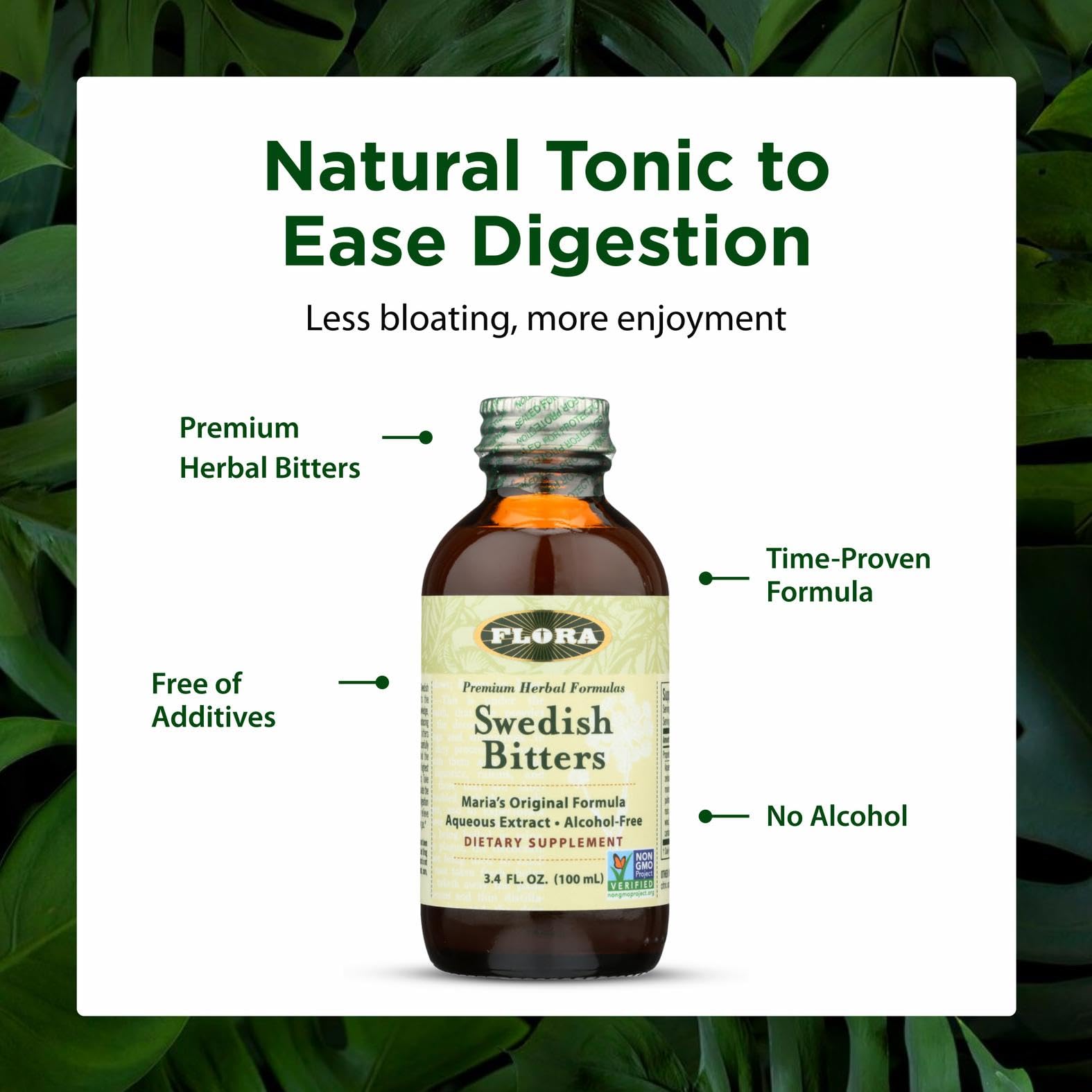 Flora Swedish Bitters poured into tea for easy daily use and digestive support.