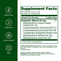 Flora probiotic powder dosing scoop beside the jar for easy daily use