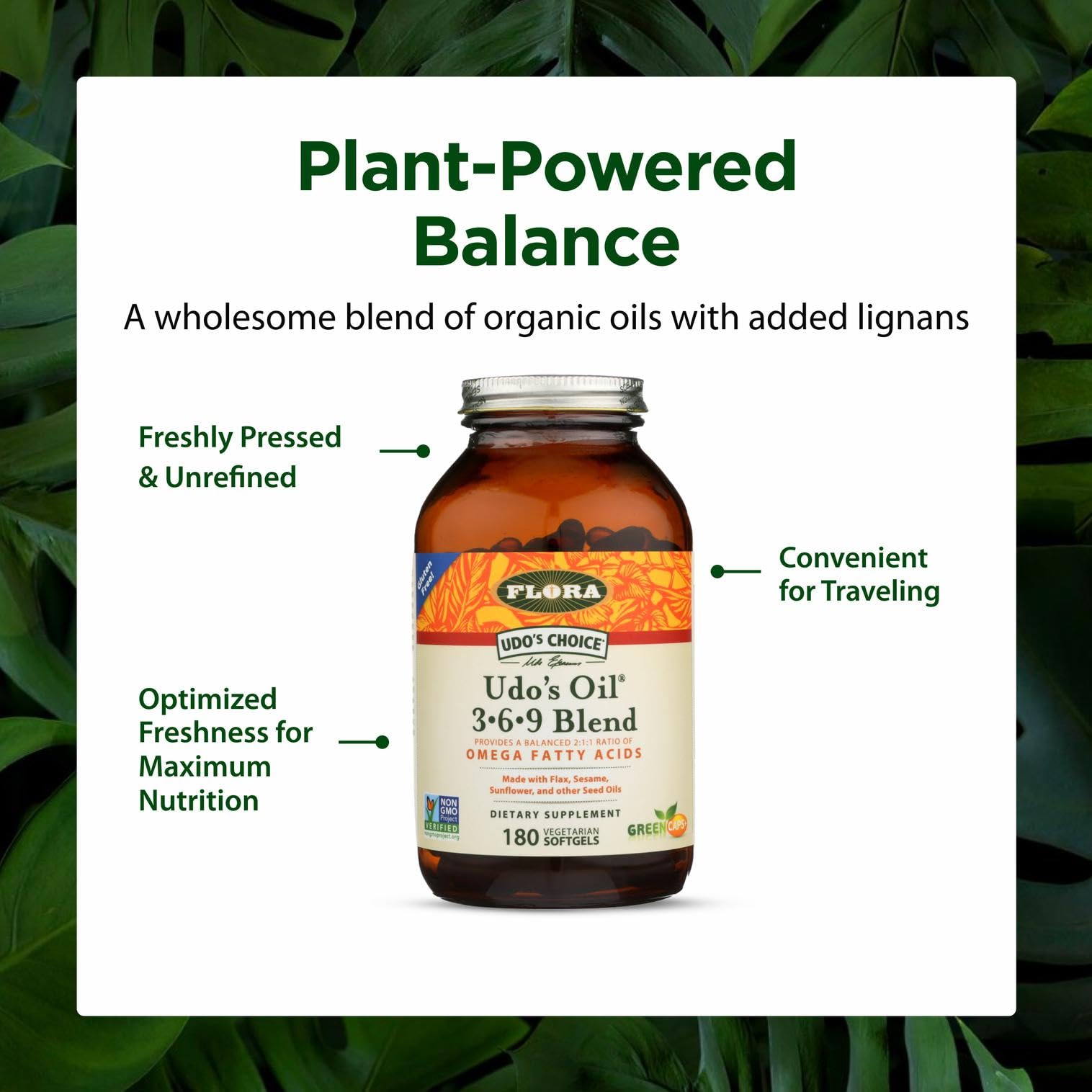 Flora Udo's Oil 3-6-9 pour shows versatile use on meals.