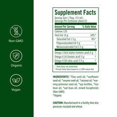 Flora UDO’s Oil Omega-3-6-9 label close-up showing organic cold-pressed purity
