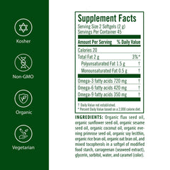 Flora Udo’s Oil 3-6-9 capsules jar, vegan and organic for daily use.