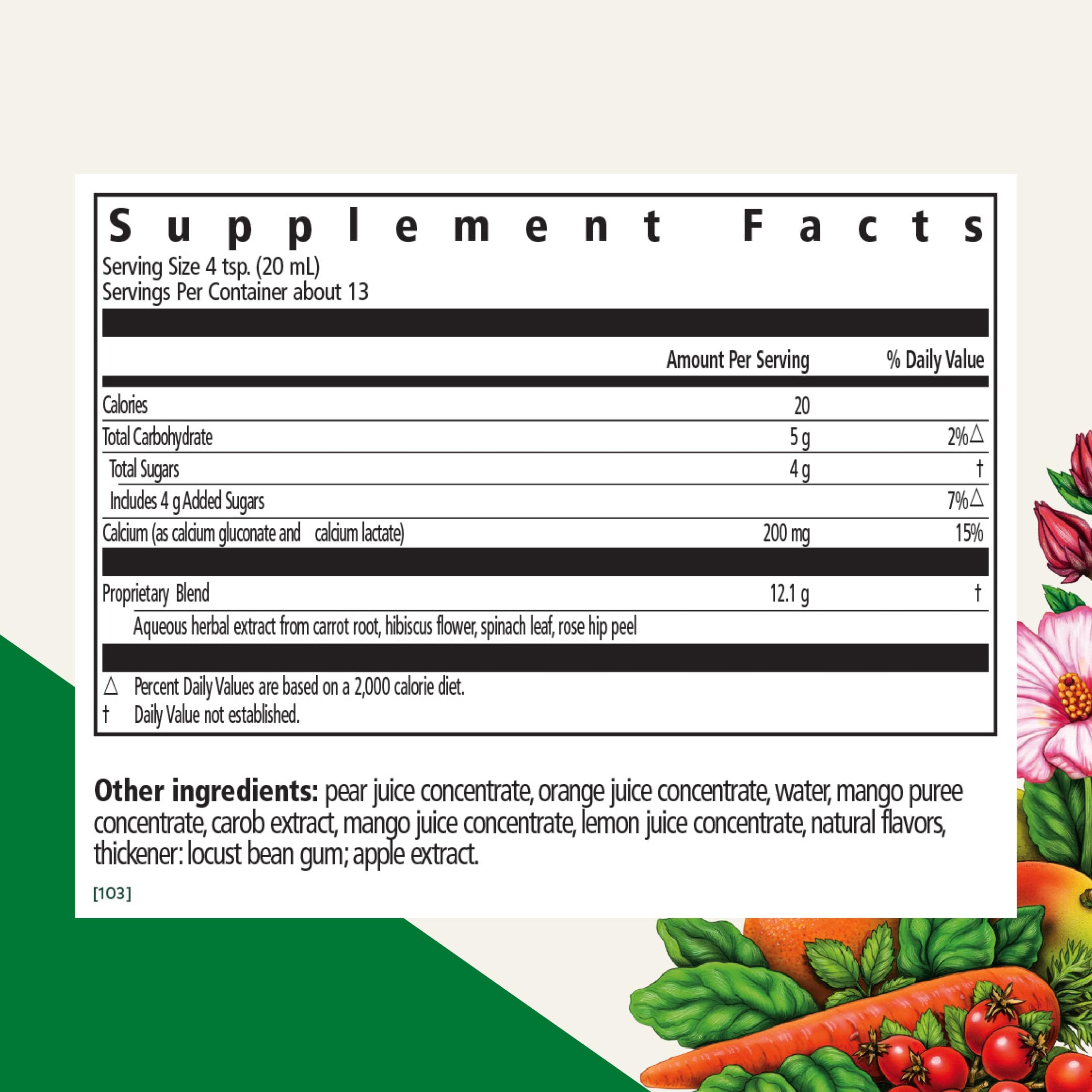 Floradix Calcium Liquid pour illustrating easy daily dosing