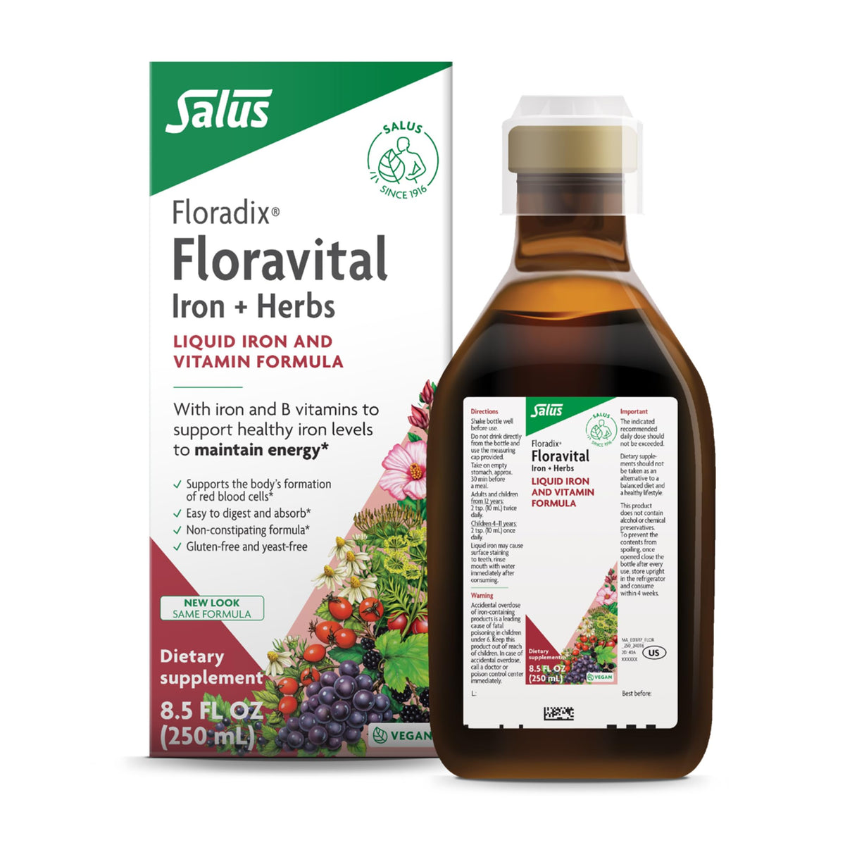 Floravital bottle front showing vitamin blend for energy support