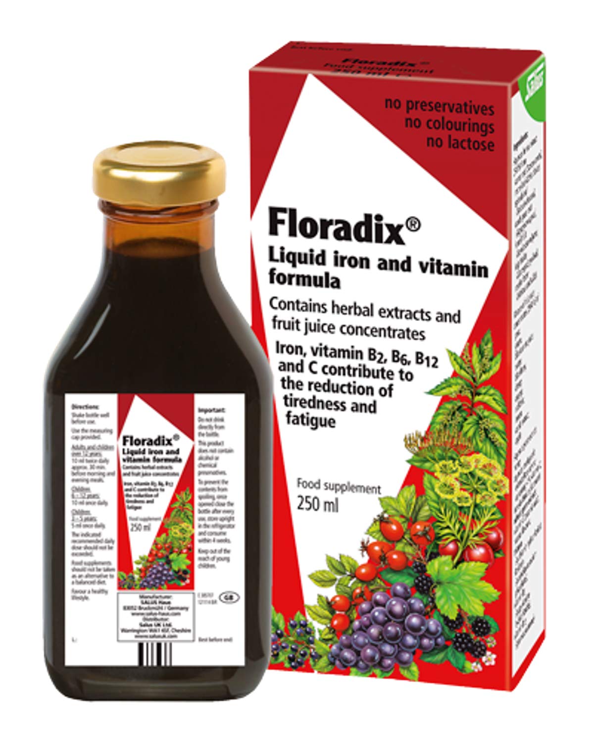 Floradix Floravital liquid bottle showing absorbable iron and vitamin blend for daily support