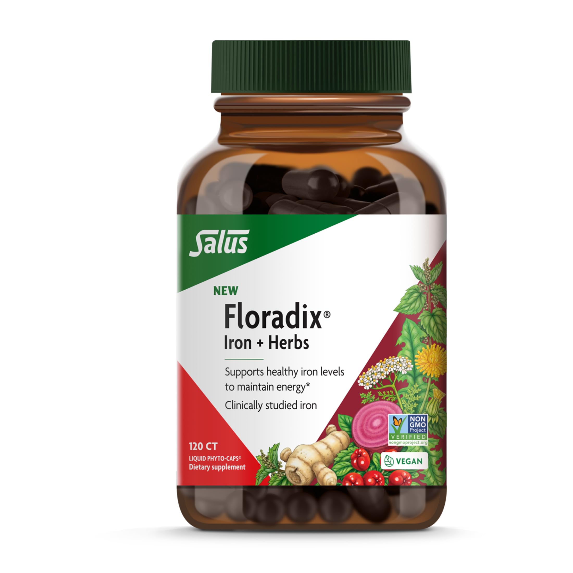 Floradix Iron + Herbs bottle for easy daily energy support.