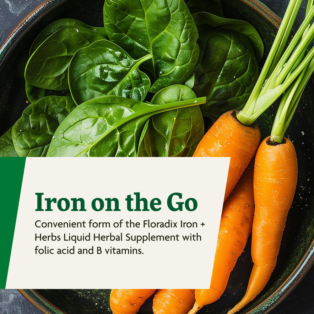 Floradix label reveals non-GMO and alcohol-free formulation.