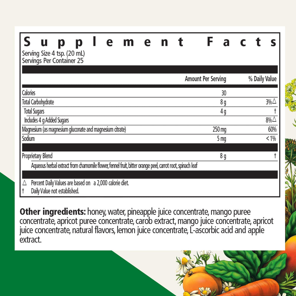 Close-up of Floradix Magnesium showing a pineapple-mango infusion for gentle absorption.