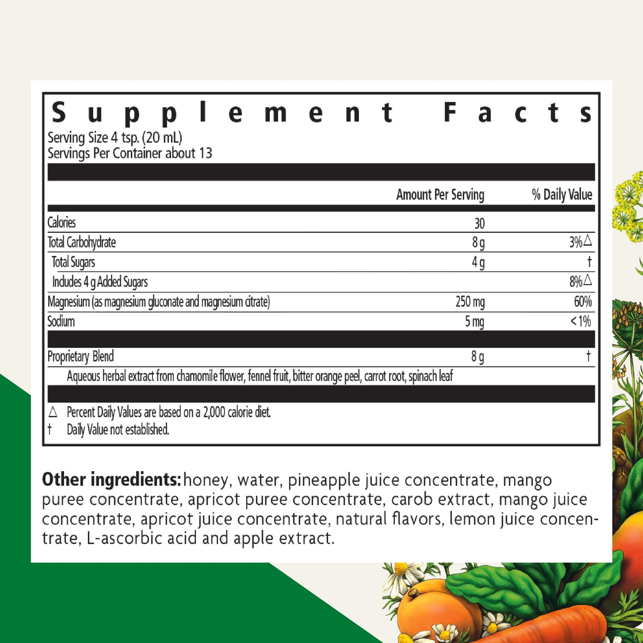 Floradix Magnesium pineapple-mango juice image, easy-to-absorb formula with natural flavor.