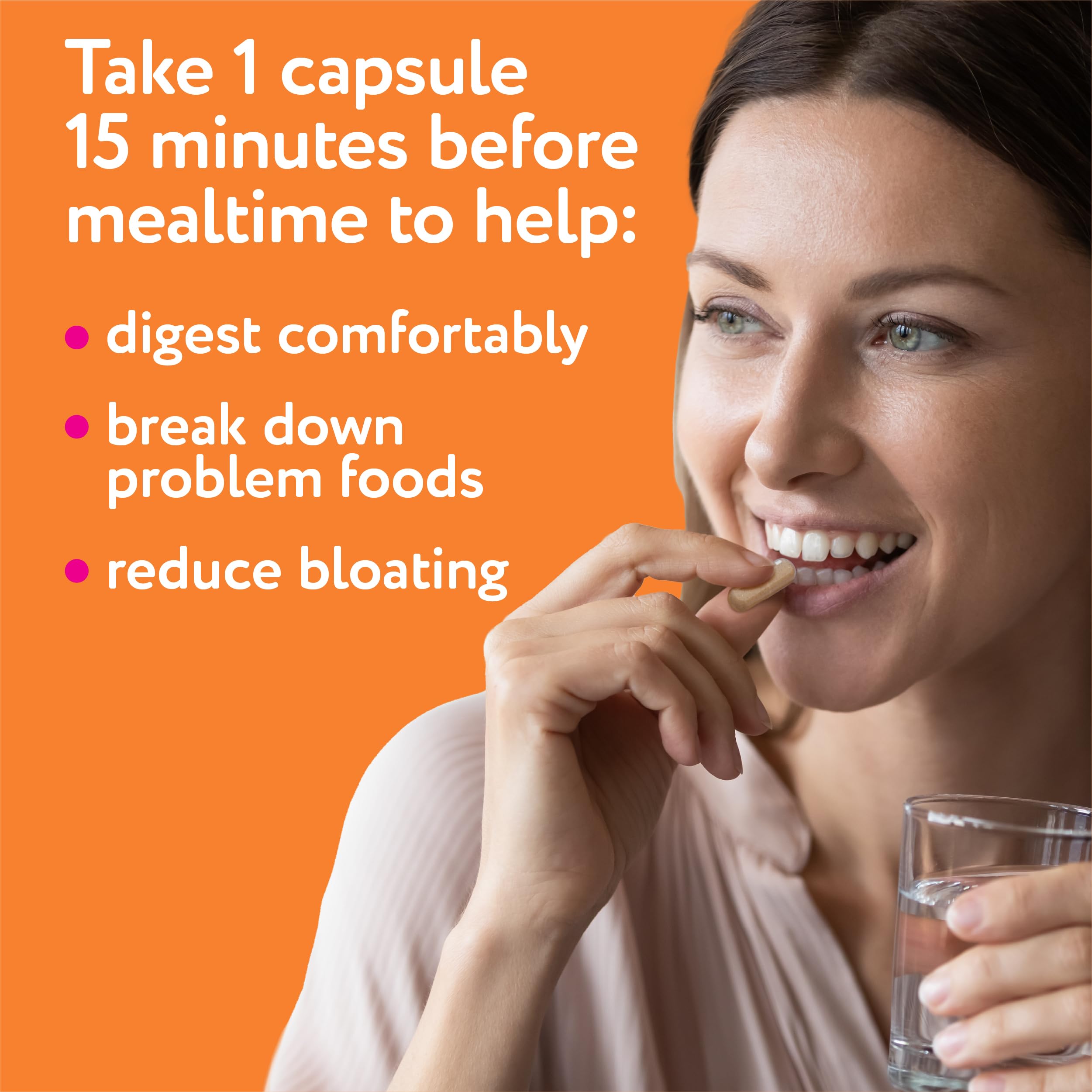 Florajen Digestive Enzymes capsules closeup highlighting compact daily capsules.
