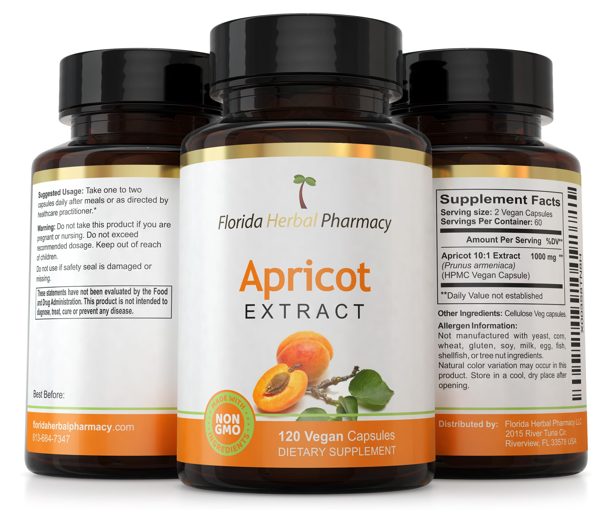 Apricot capsules in a cup for easy daily intake - Florida Herbal Pharmacy.