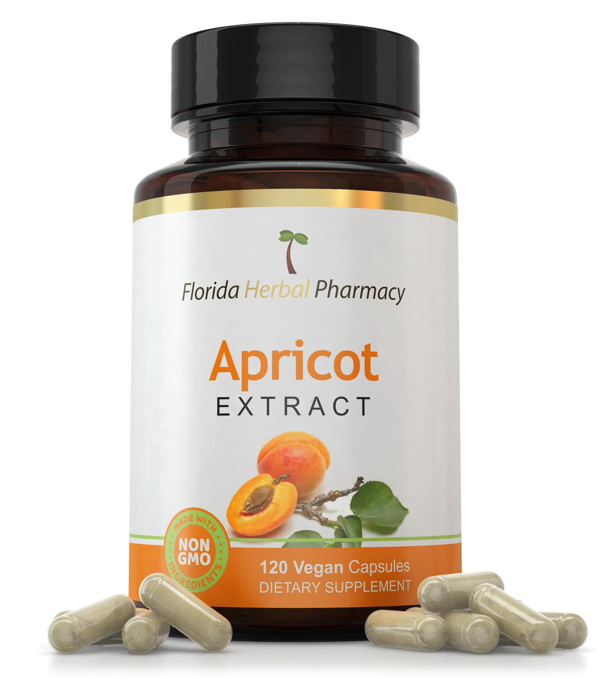 Florida Herbal Pharmacy apricot supplement bottle for daily use.