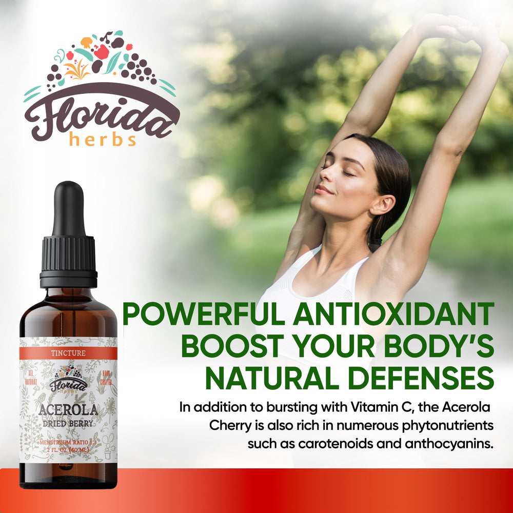 Dried acerola berries highlight the fruit source in this organic tincture for flavor.