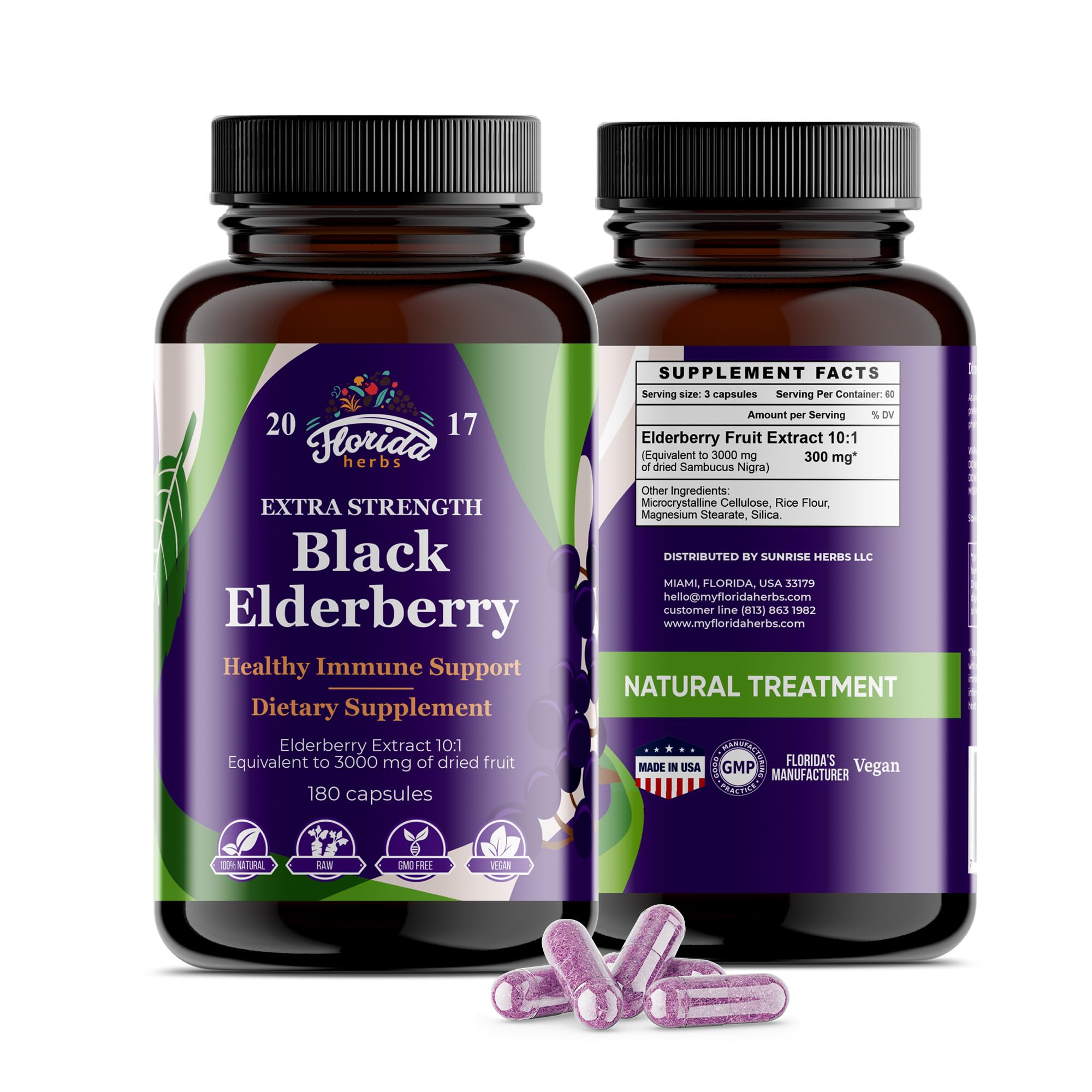Florida Herbs Black Elderberry capsules bottle close-up for daily immune support