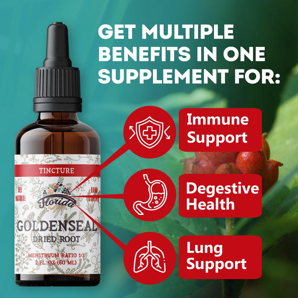 Florida Herbs Goldenseal tincture amber glass bottle protects potency and freshness.