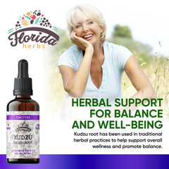 Florida Herbs Kudzu Extract label closeup – organic, kosher-certified herbs highlighted.