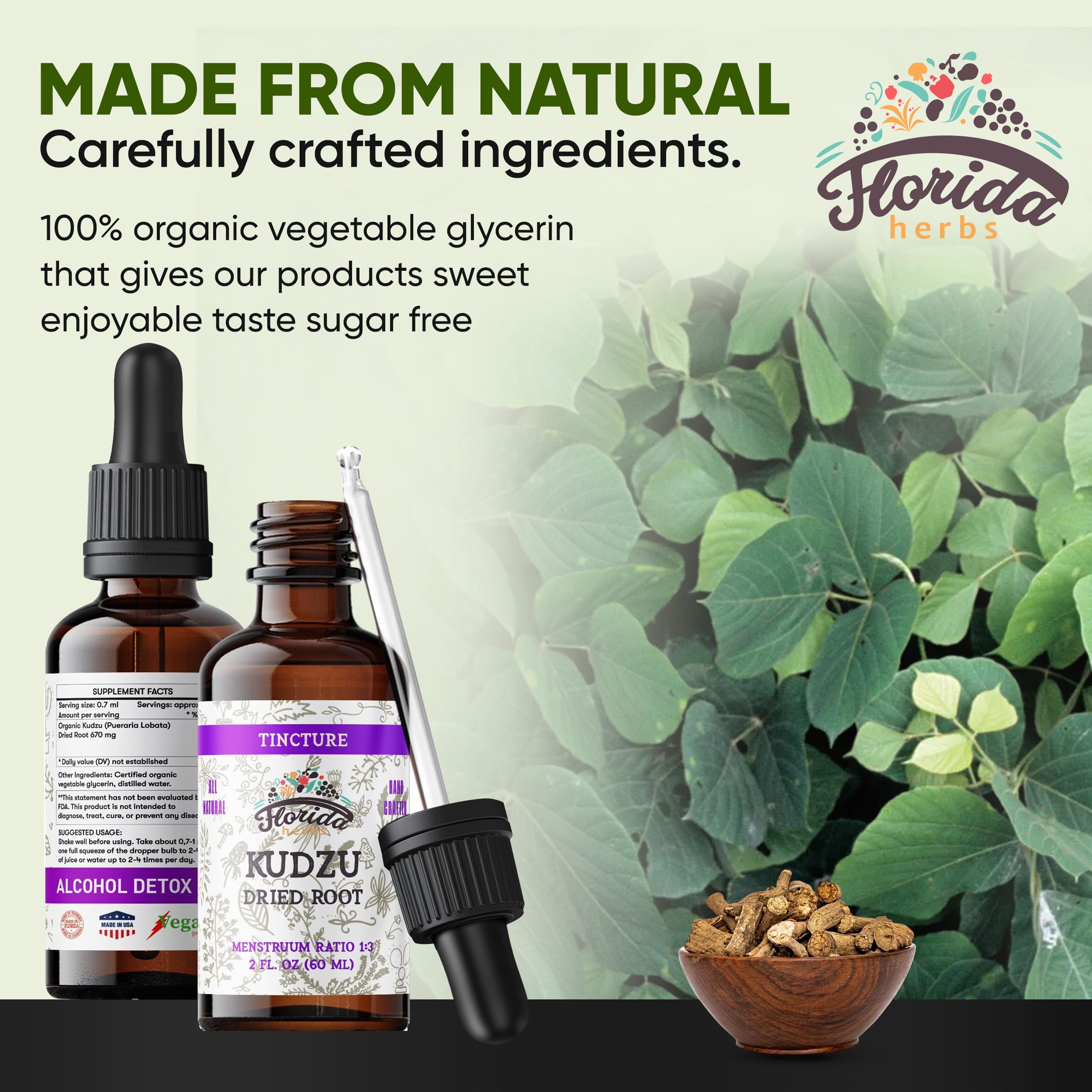 Florida Herbs Kudzu Extract packaging – organic supplement with sustainable sourcing.