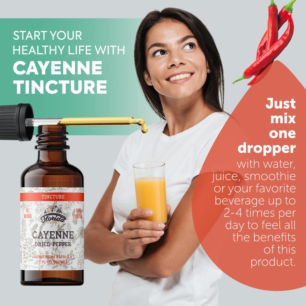 Label detail of Florida Herbs cayenne tincture highlighting organic and non-GMO claims