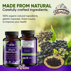 Florida Herbs organic elderberry capsules label detail emphasizing vegan non-GMO