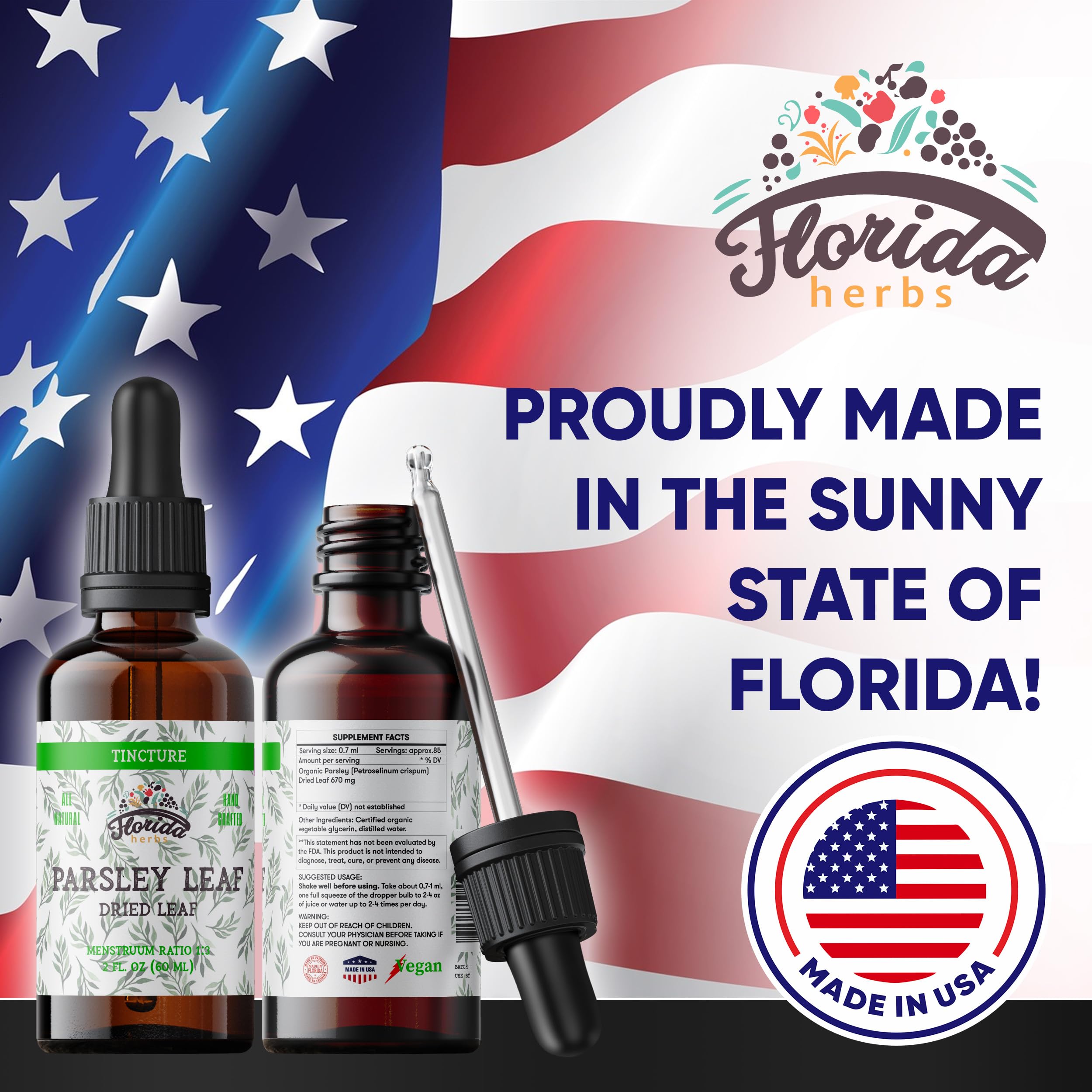 Florida Herbs Parsley Leaf Tincture Glass Bottle preserves potency and freshness.