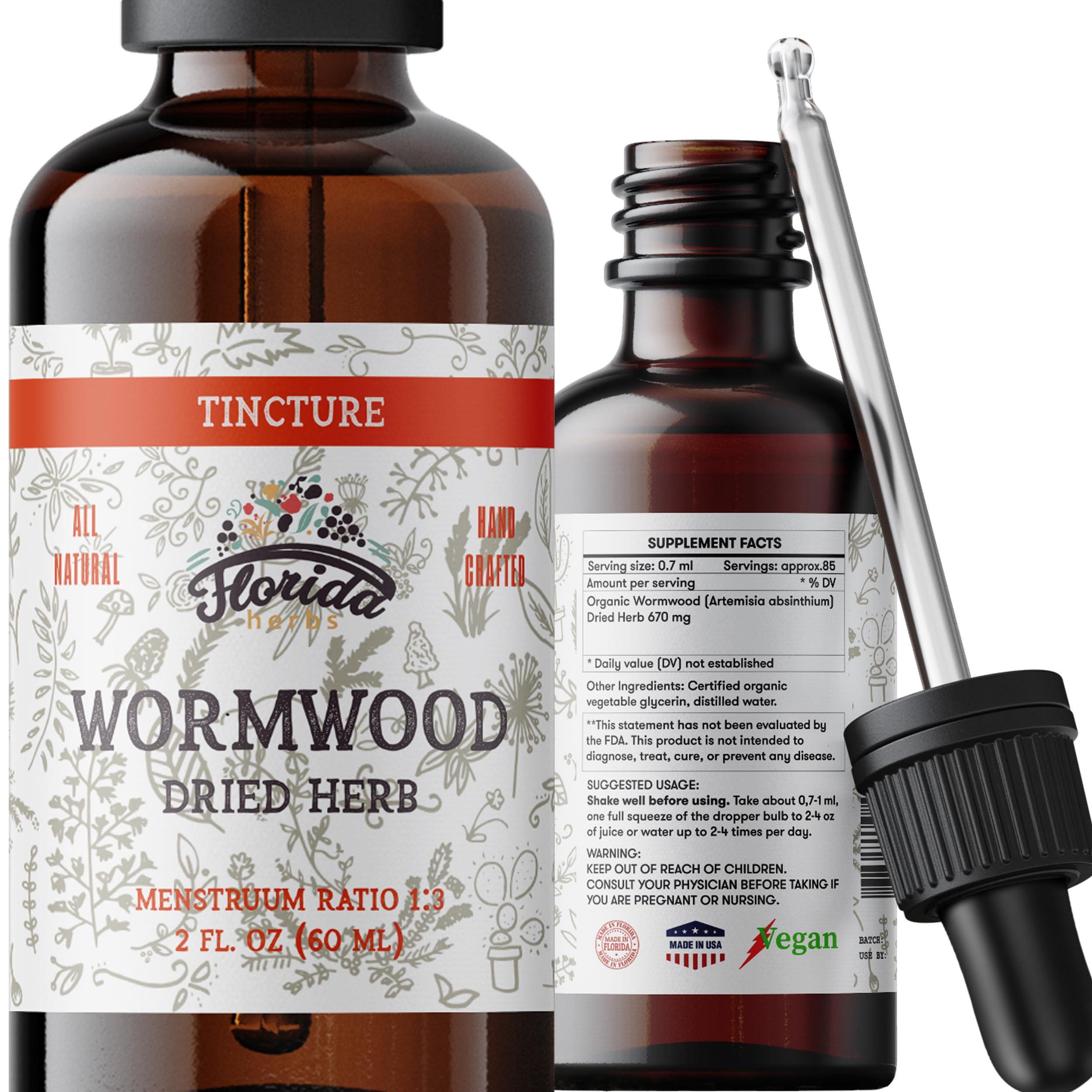 Florida Herbs Wormwood tincture bottle for easy daily digestive support.