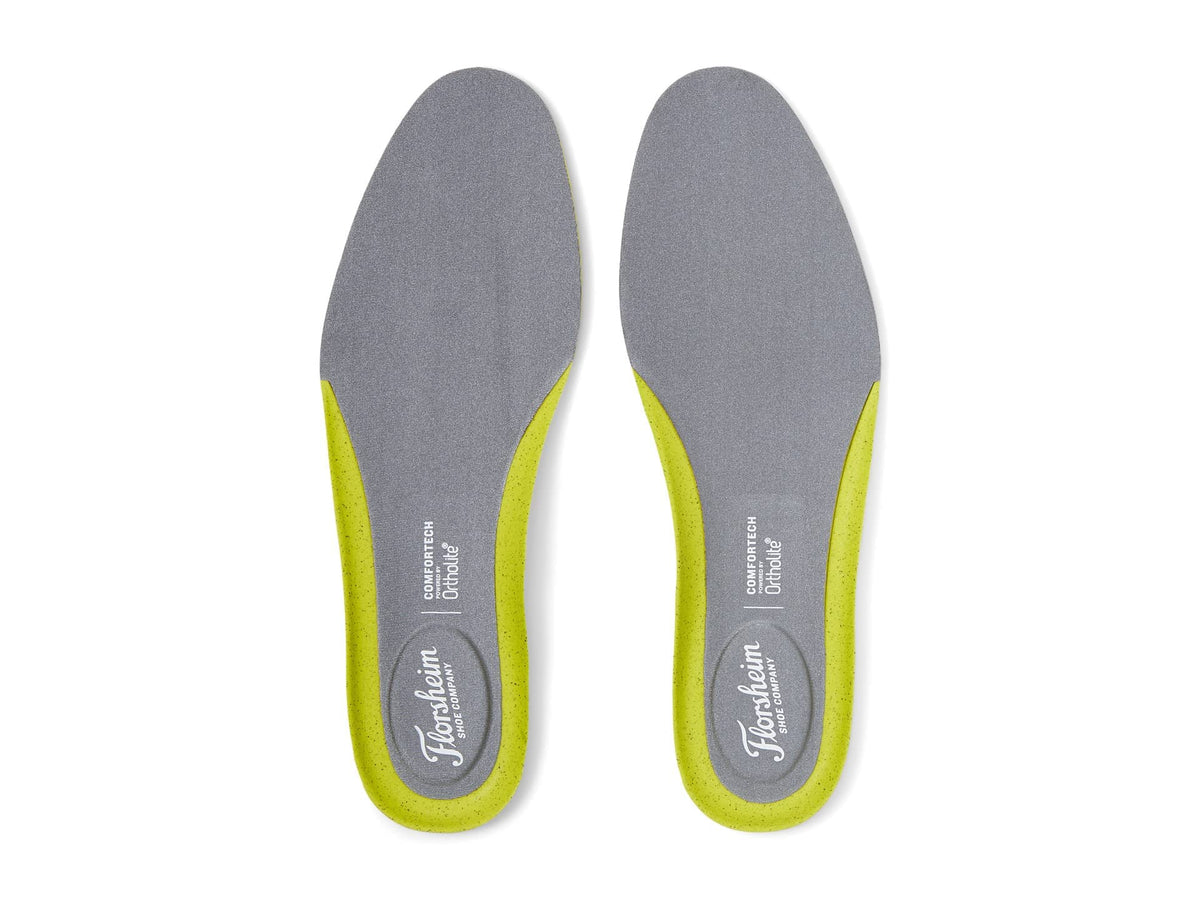 Close-up of Florsheim Comfortech Ortholite Insole shows breathable foam for all-day comfort.