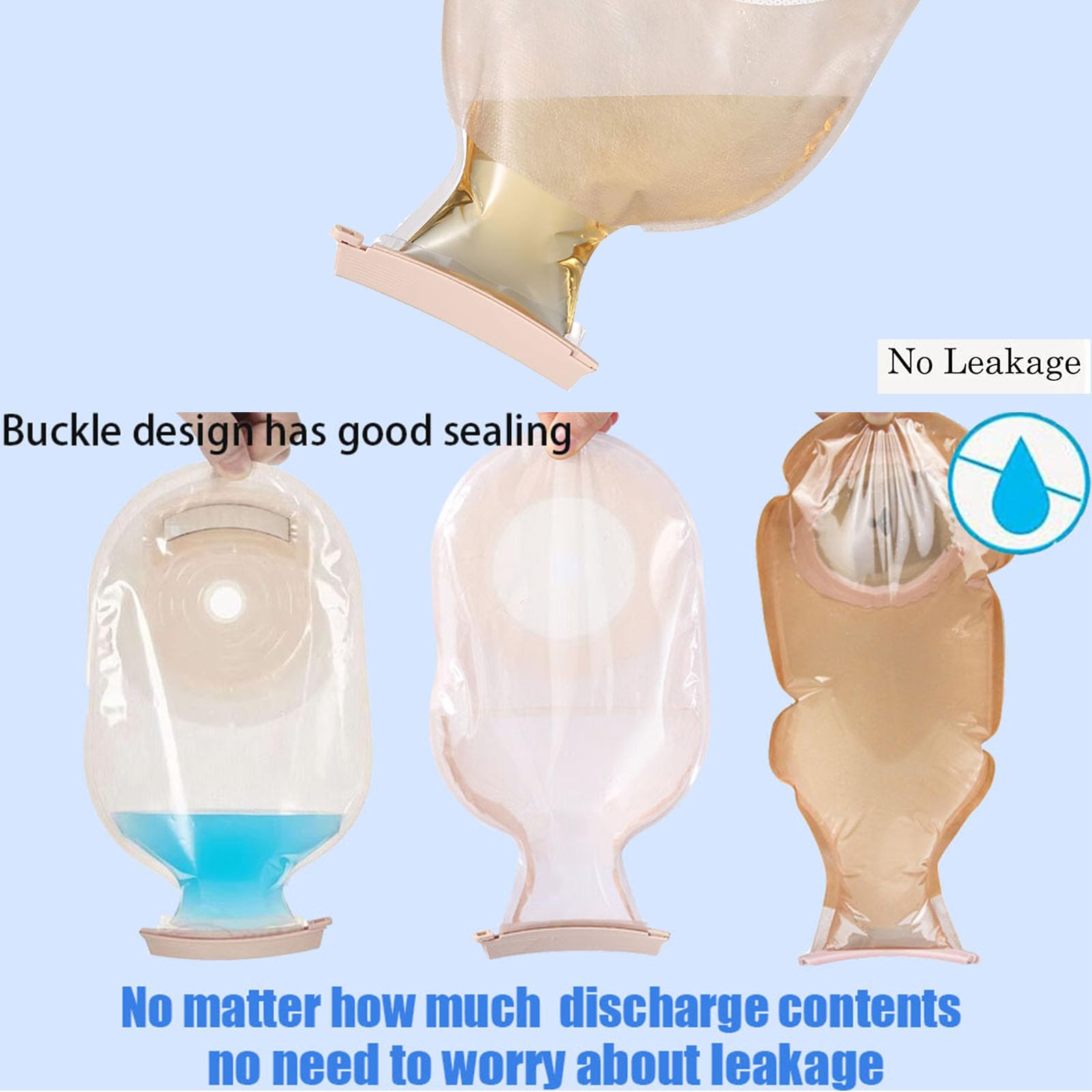 Flosmore drainable pouch clip tail shown for easy one-handed operation.