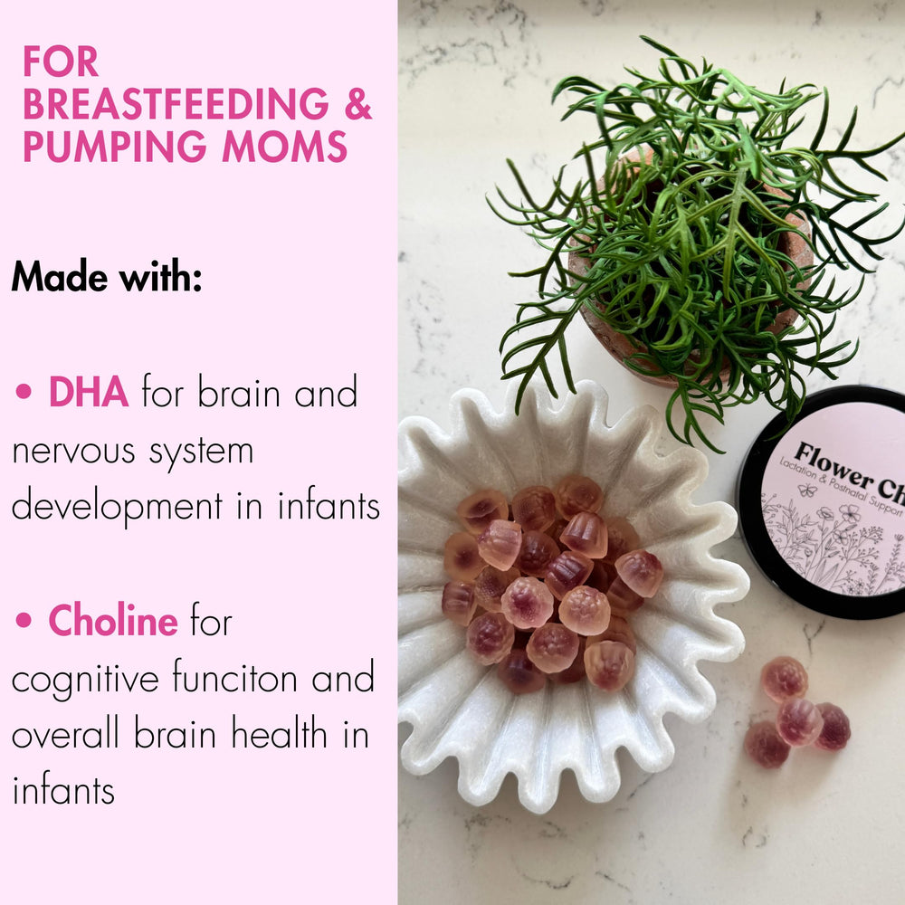 Flower Child choline promotes healthy brain development and cognitive focus for mom.