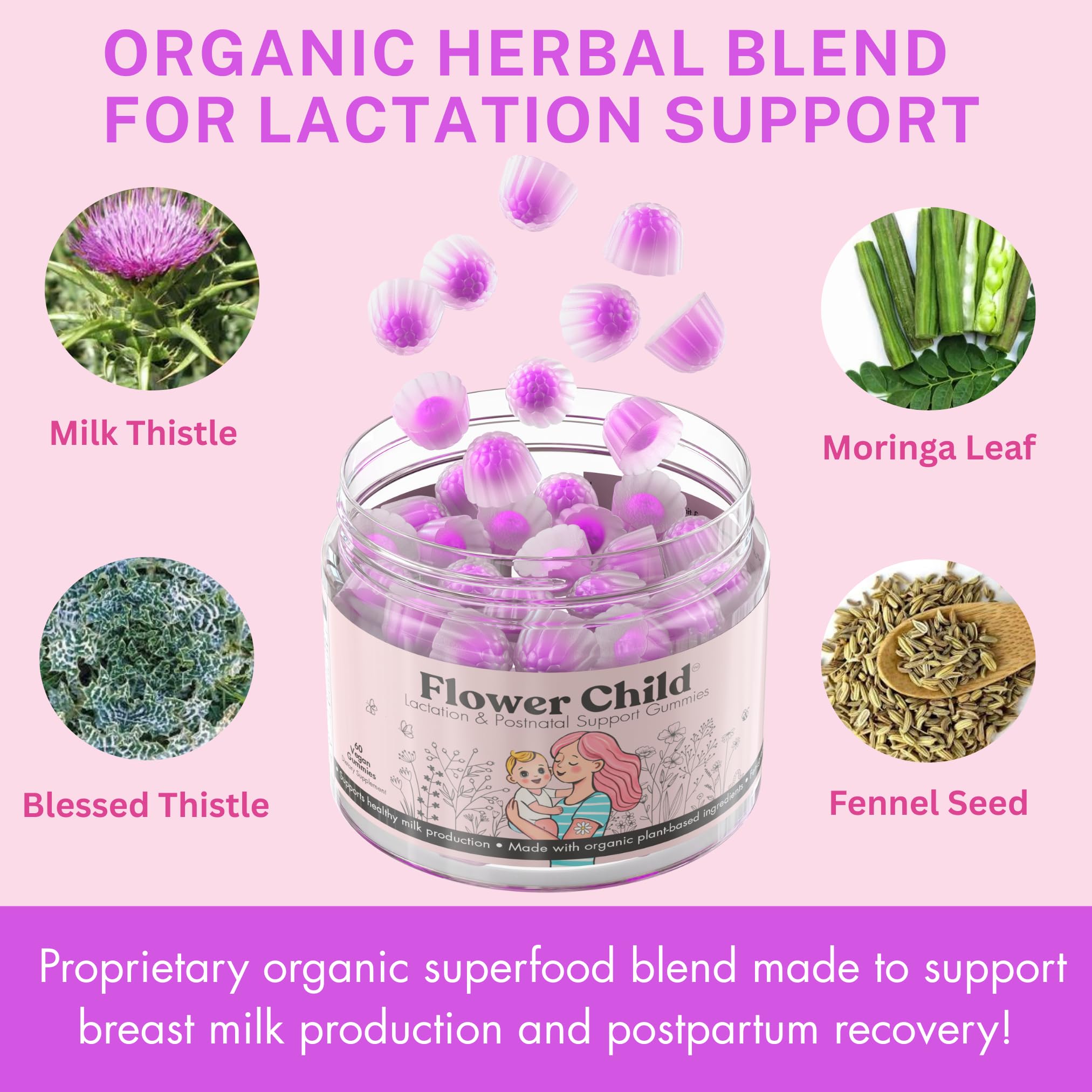 Flower Child DHA algae oil supports baby's brain development and mom’s mood.